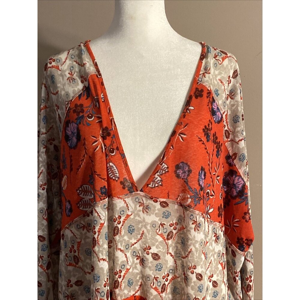 Free People Boho Flowy Dress Teierd Ruffles Semi-Sheer Floral Sz S Oversized - Picture 2 of 9